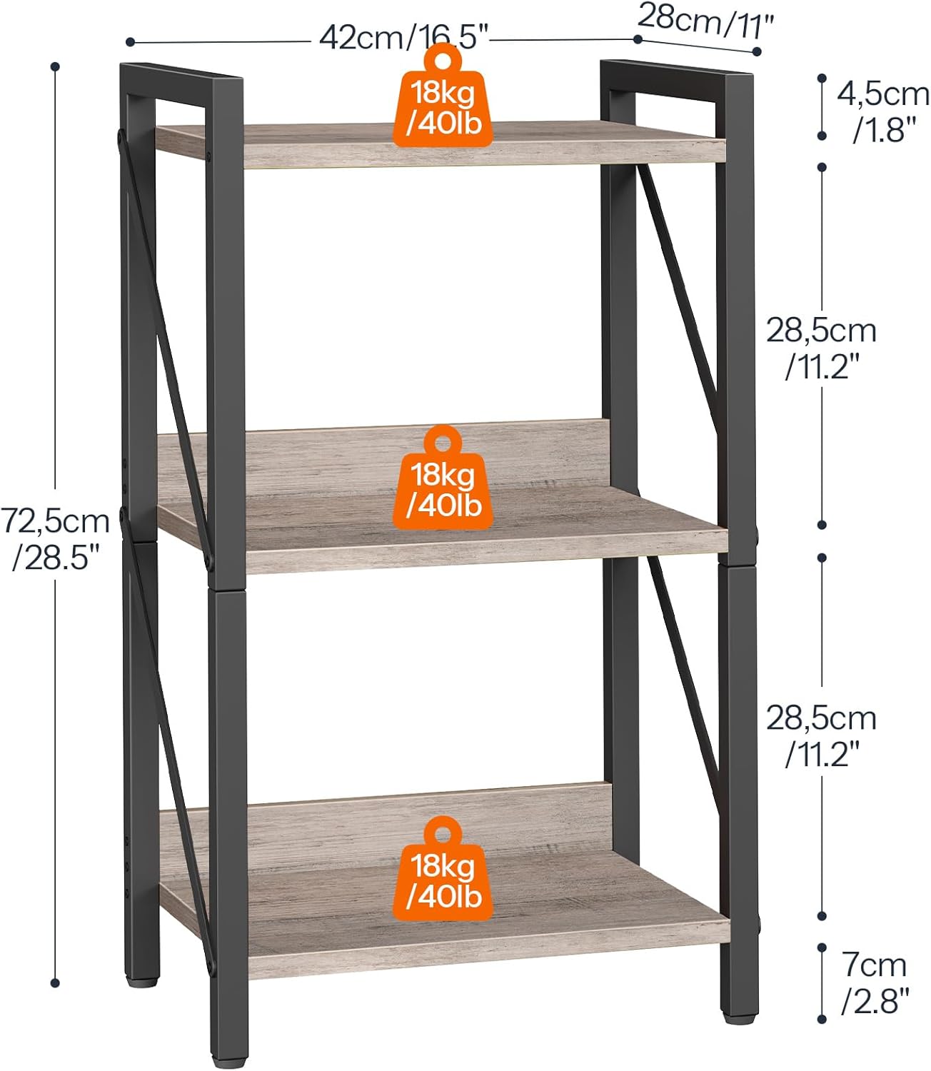 HOOBRO Bookshelf, 3-Tier Industrial Bookcase, Book Shelf Storage Organizer, Small Bookshelf with Metal Frame for Living Room, Bedroom, Home Office, Kitchen, Greige and Black BG71SJ01