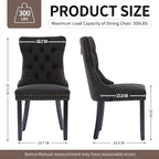 Dining Chairs Set of 6 - Tufted Linen Upholstered High Back with Black Solid Wood Legs - Nailhead Trim - Modern Style for Dining & Kitchen