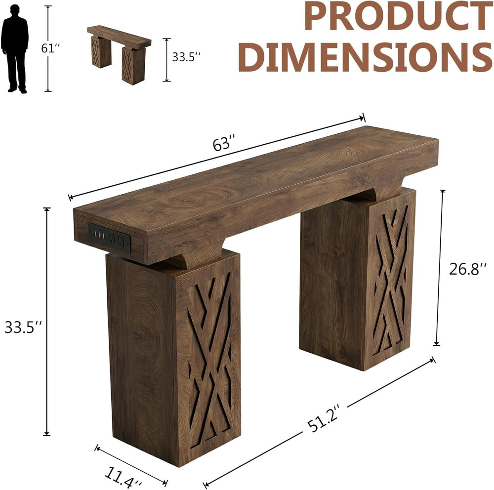 63-Inch Modern Console Table with LED & Outlet, Farmhouse Entryway Table ...