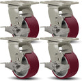 SY America 4" X 2" Casters Wheels,Heavy Duty Casters Set of 4，Polyurethane on Aluminum Wheels,4 Swivel w/Top Lock Brake Casters,3200 LBS Load Capacity
