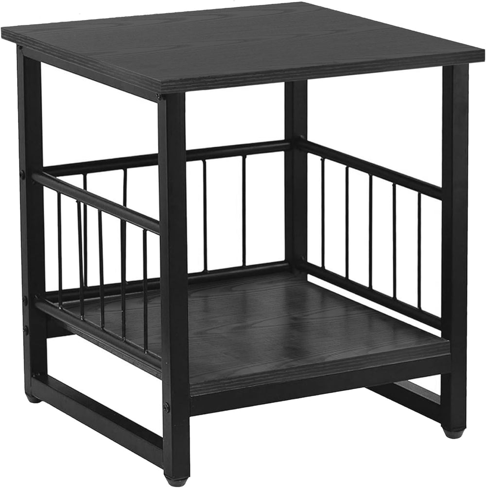 End Table, Industrial Side Table with 2-Tire Storage Shelf, 180LBS Mini Fridg...