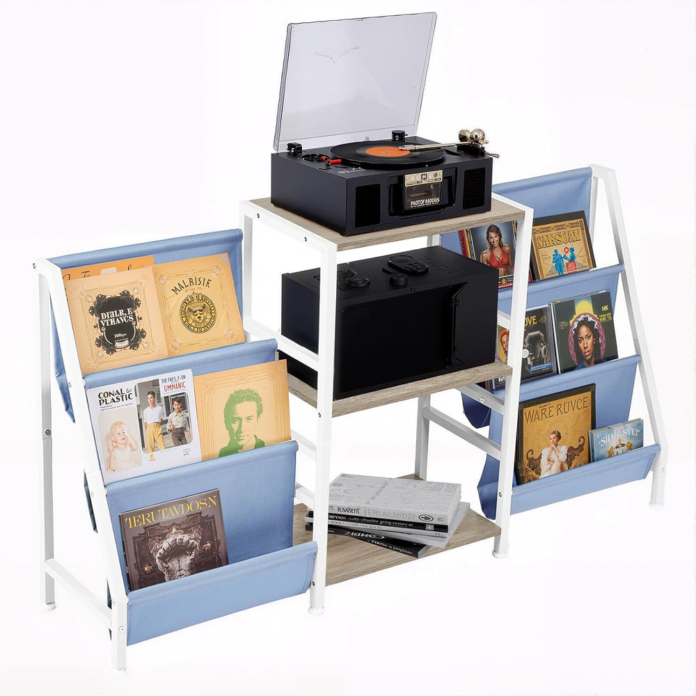 FurnitureR 3-Tier End Table with Record Player Stand and Vinyl Storage, Multi...