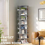 SpaceAid 8 Tier Rotating Shoe Rack Tower, Spinning Shoe Display Lazy Susan, Revolving 360 Shoe Rack Storage Round Carousel, Vertical Handbag Rotate Shoes Closet Organization (8-Tier Gray)