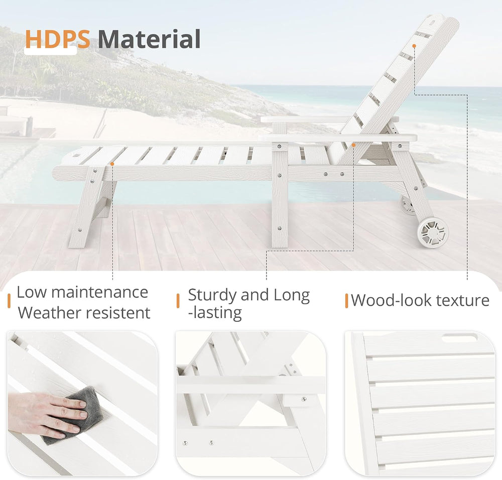 LUE BONA Outdoor Chaise Lounge, 5‑Position, 2‑Pack, White