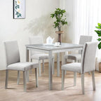 Dining Table Set for 4, 5-Piece Dining Room Table Set with Square Crystal Decoration Table & 4 Upholstered Backrest Chairs, Counter Height Kitchen Sets with Faux Wood Grain Design, Silver Gray
