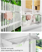 Wall Mounted Clothes Drying Rack 40 inches, Foldable Wall Mount Laundry Rack Folding Indoor, Drying Rack Clothing Collapsible, Hidden Space Saver with Wall Template, 6 Rods, White