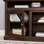 TV Stand for 65" TV: 60 Inch Entertainment Center Console with Glass Doors | Tall Rustic Wood TV Cabinet with Adjustable Shelves and Storage Cabinet for Living Room - Brown