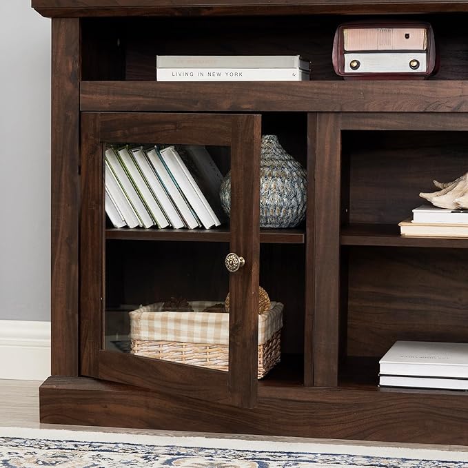TV Stand for 65" TV: 60 Inch Entertainment Center Console with Glass Doors | Tall Rustic Wood TV Cabinet with Adjustable Shelves and Storage Cabinet for Living Room - Brown