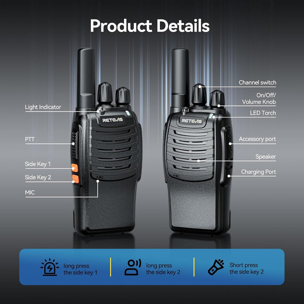 Retevis H-777 Walkie Talkies with 6 Way Charger, Flashlight, USB-C 6 Pack
