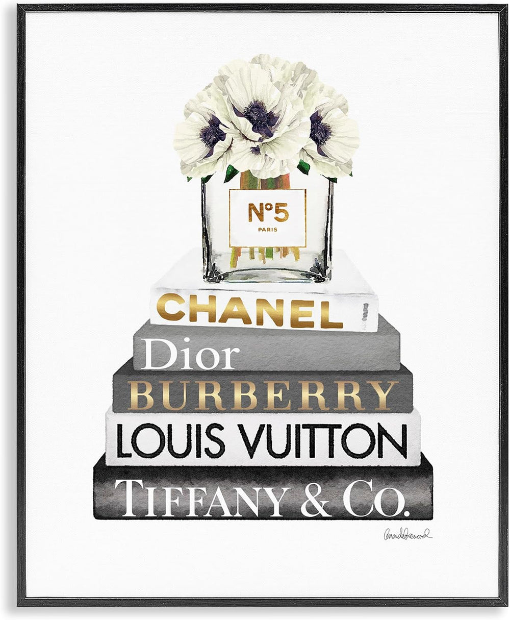 Stupell Industries Blooming White Floral Display on Glam Designer Bookstack W...