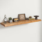RICHFOCUS Live Edge Elm Floating Shelves - 48" W x 9.3" D Rustic Solid Wood Wall Shelves with Invisible Bracket, Wall-Mounted for Living Room, Bedroom, Kitchen Storage & Display, Set of 1, Natural