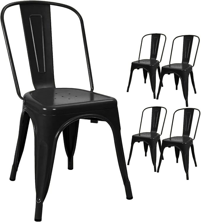 Devoko Metal Dining Chair Set of 4, 18 Inch Seat Height Chair, Stackable Classic Trattoria Metal Chairs 300 Weight Capacity for Indoor Outdoor Home Kitchen Patio Cafe Restaurant Use