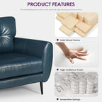 TYBOATLE Sofa Couch 61" Small Loveseat Couches for Living Room Leather Couch Mid Century Modern Tufted Mini Sofa Comfy Office 2 Seat Settee Love Seat Small Couches for Spaces Bedroom (2, Blue)