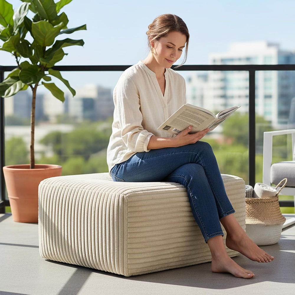 EVLIQUIL Large Ottoman Foot Rest 37" Beige, Sofa Couch Ottomon with Soft...