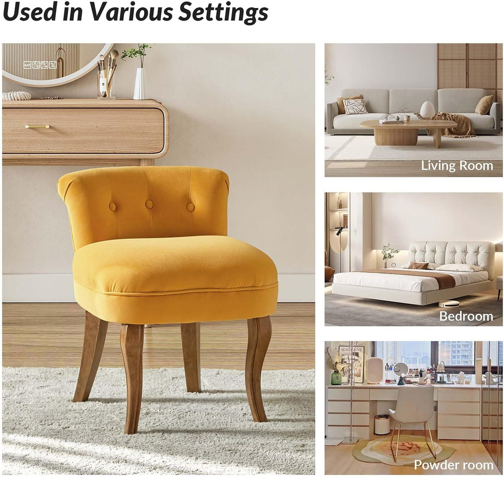 HULALA HOME Velvet Vanity Stool with Low Back, Mustard | Small Modern Vanity ...