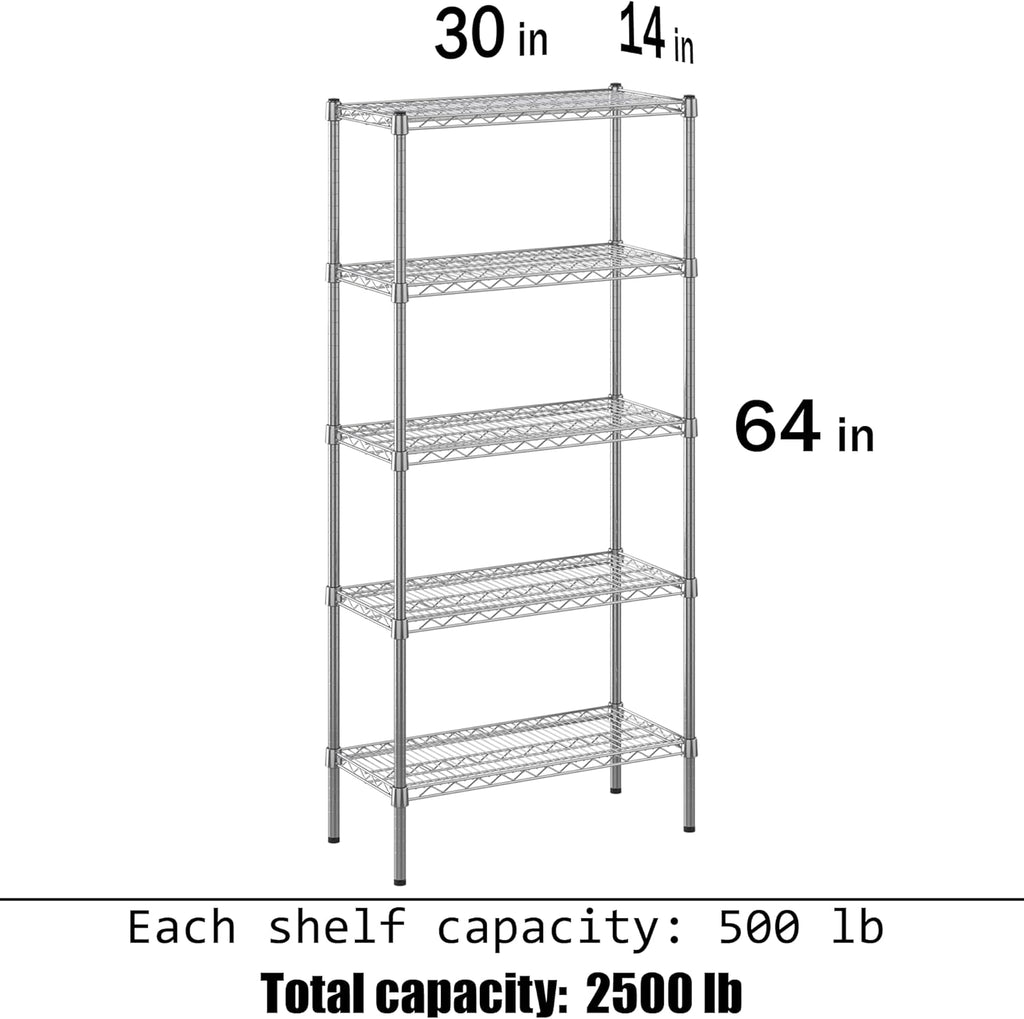 14" Deep x 30" Wide x 64" Height Wire Shelving Kit | 5-Tier | NSF Commercial Storage Rack Unit