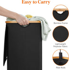 Lifewit 80L Laundry Basket with Lid, Clothes Hampers with Bamboo Handles and A Removable Laundry Bag, Large Foldable Hamper for Bedroom, Bathroom, Dorm, LaundryRoom, Black