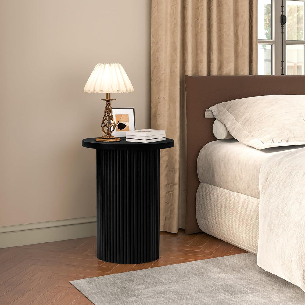 Modern Side Table, 16.93" Fluted Round Pedestal Table for Living Room, B...