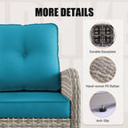 Outdoor Patio Furniture Set Patio Rocking Swivel Chair with Ottomans Outdoor Wicker Rattan Bistro Set with Tempered Glass Side Table for Garden, Deck, and Balcony, Turquoise