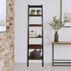 Kavari 5-Tier Leaning Ladder Bookcase with Solid American Gum Shelves - Black/Walnut