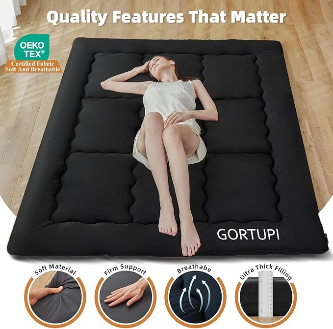 Japanese Floor Mattress,Futon Mattress 3" Black Thicken 100% High Densit...