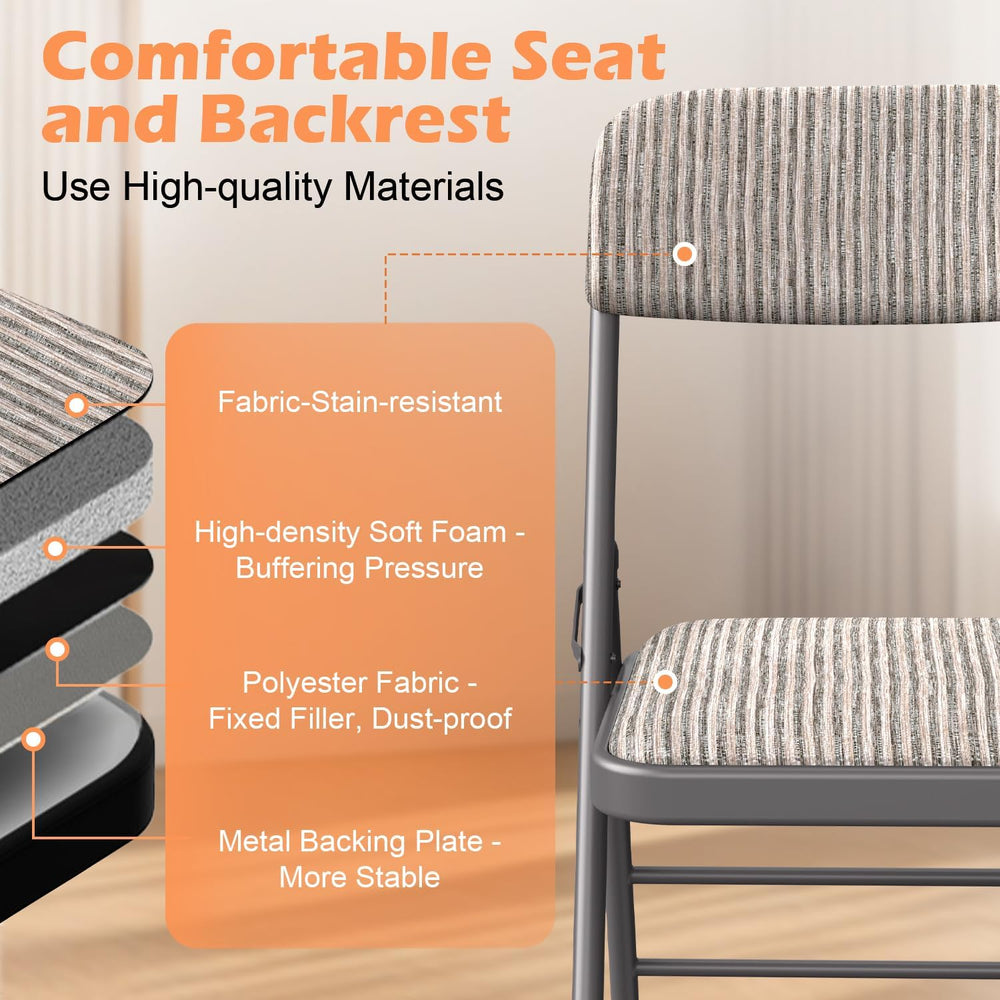 4 Pack Padded Folding Chairs, Capacity 350 LBS Foldable Chair, Fabric‑Beige