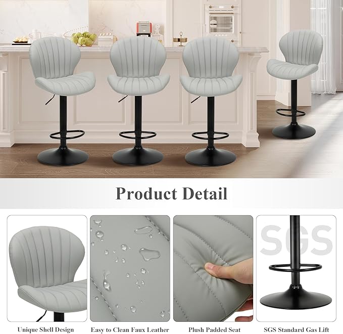 COLAMY Bar Stools Set of 2, Modern Swivel Bar Chairs, Adjustable Faux Leather...
