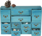 12-Drawer Wooden Storage Cabinet Organizer, Apothecary Cabinet Vintage Library Card Catalog Cabinets for Countertop Apothecary Tea Coffee Pod Storage (Blue)