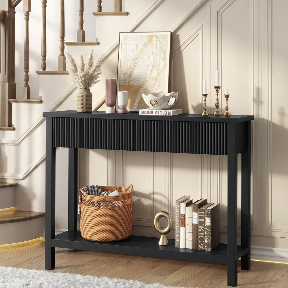 HOOBRO 39.4" Console Table with 2 Wavy Drawers, Narrow Long Entryway Tab...