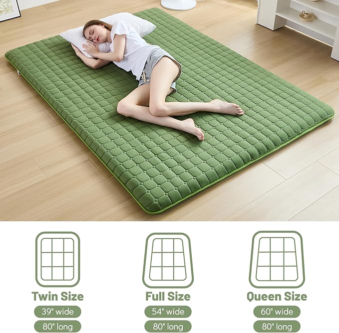 Japanese Floor Mattress Twin, Anti-Slip Japanese Futon Foldable Tatami Mat fo...
