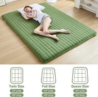 Japanese Floor Mattress Queen, Anti-Slip Japanese Futon Foldable Tatami Mat for Guests, Green