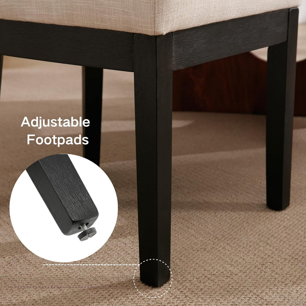 Linen Dining Chairs Set of 2, Upholstered Dining Room Chair with Black Wood L...
