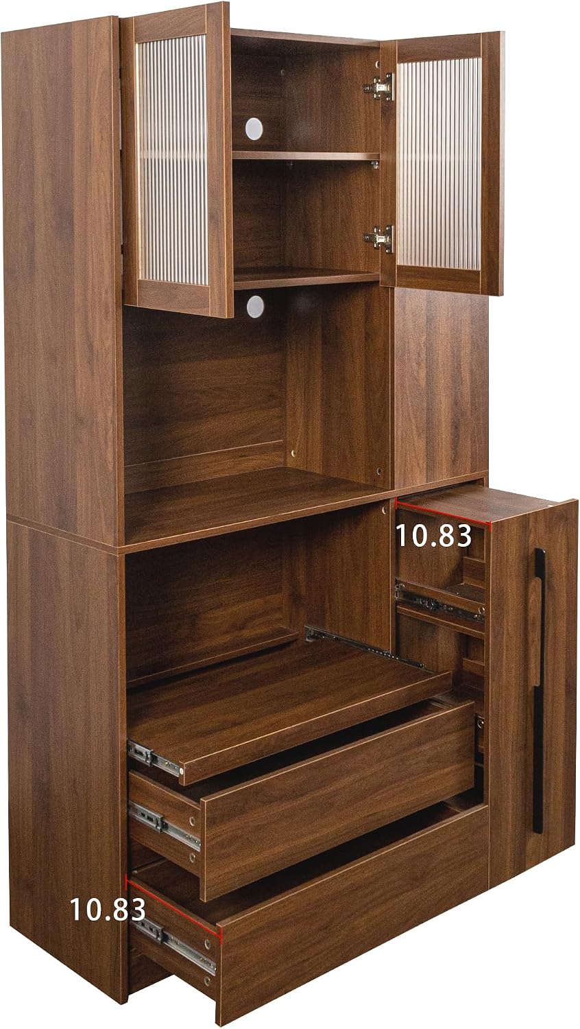 70.87" Kitchen Pantry Cabinet with Microwave Stand, Multi-Tier Pull-Out ...