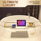BVL Bathtub Tray Stainless Steel with Marble Base Gold Bathtub Tray with White Marble Base Adjustable & Rustproof Bath Caddy for Spa, Relaxation, Bath Bombs