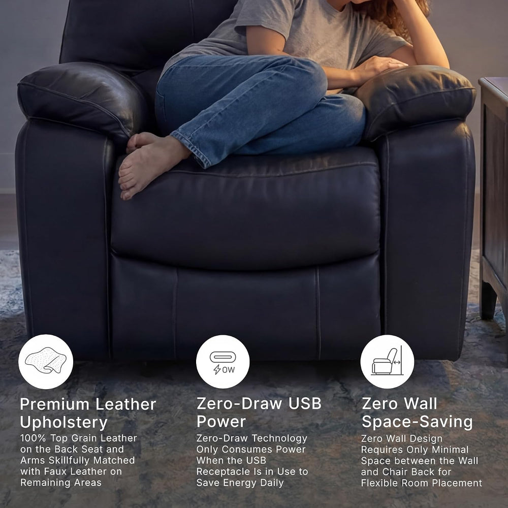 Signature Design by Ashley Leather Power Rocker Recliner Chair, Ocean Blue