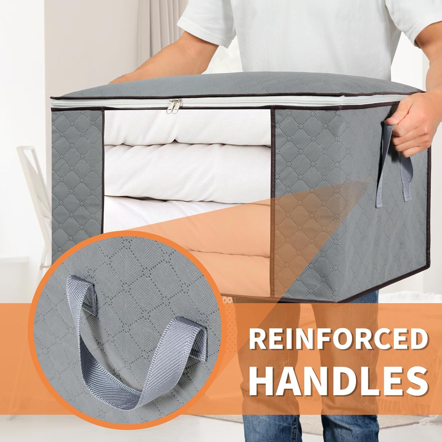 combocube 3 Pack Closet Organizers and Storage Containers, Clothes Storage Bins, Storage Bags with Large Clear Window & Handles for King Comforter, Pillow, Quilt, Bedding, Clothes