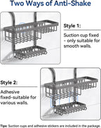 YASONIC Shower Caddy Hanging - Never Rust Organizer - Aluminum over The head caddy with 10 Hooks for Razor/Sponge - Shower Rack with Soap Basket - Grey