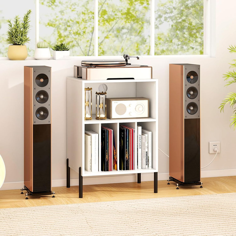 Tangkula Record Player Stand, Turntable Side Table Nightstand w/Charging Stat...