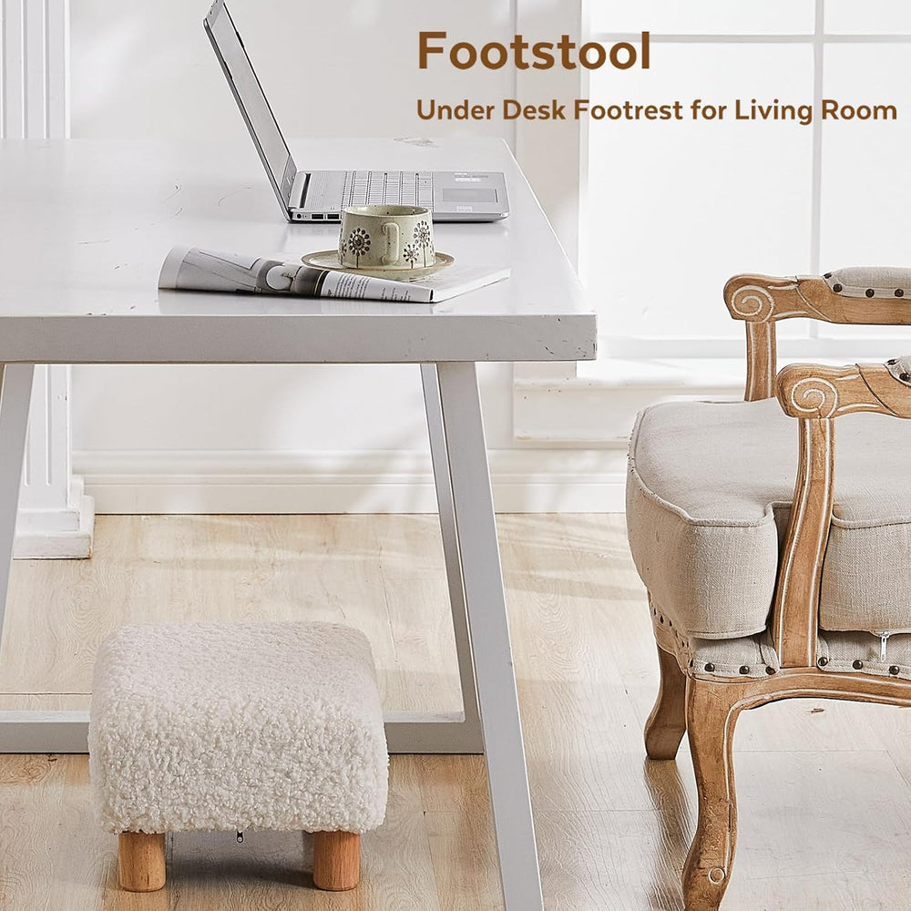 Small Foot Stool Ottoman, Sherpa Footstool Ottoman Foot Rest for Couch, Recta...