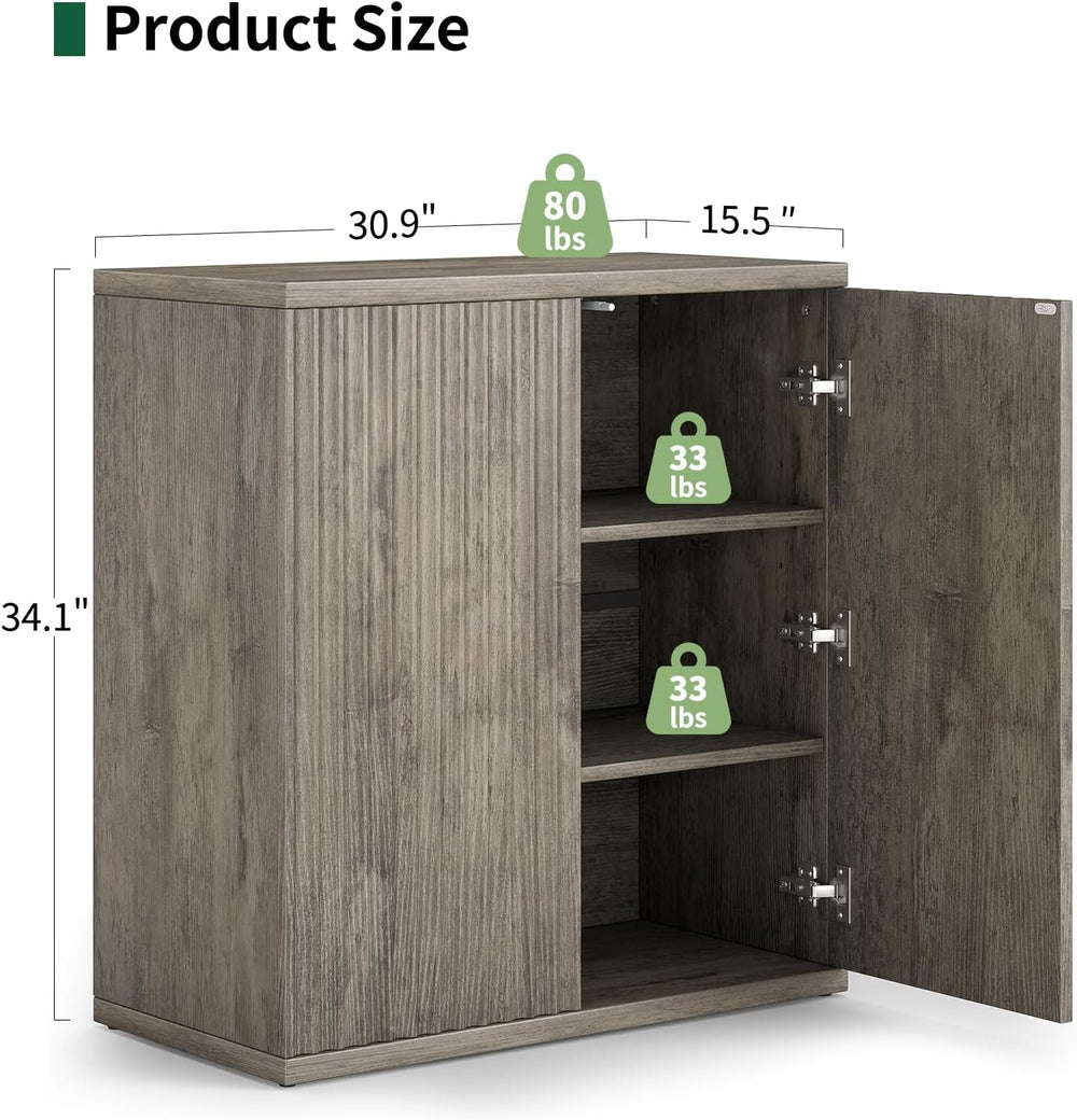 Fluted Sideboard Buffet Cabinet with Storage, Wood Sideboard Cabinet with Doo...