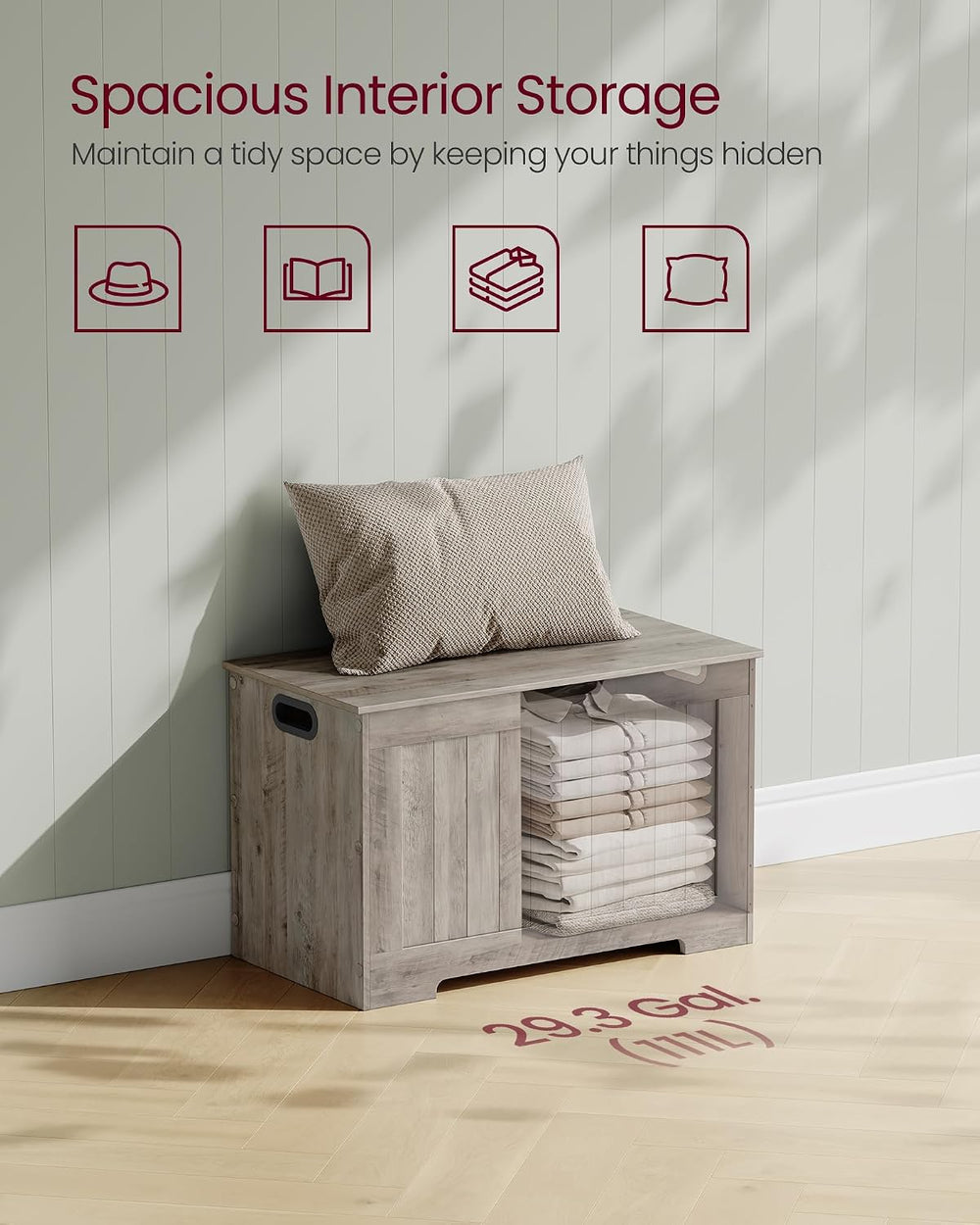 VASAGLE Storage Chest, 29.9 Inches Width Bench with 2 Safety Hinges | Shoe Be...