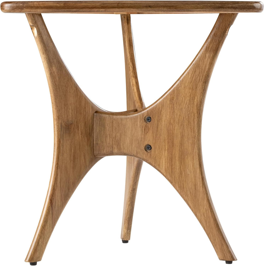COZAYH Modern Triangle Wood End Table with Cross-Leg Rubberwood Base, Mid-Cen...