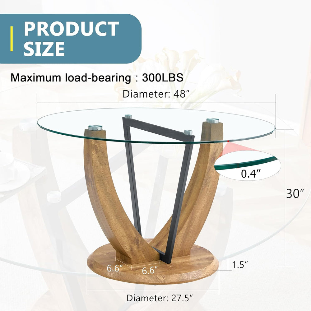 JUFU Round Dining Table for 4/6, 48 Inch Wood Kitchen Table with Stable Pedes...