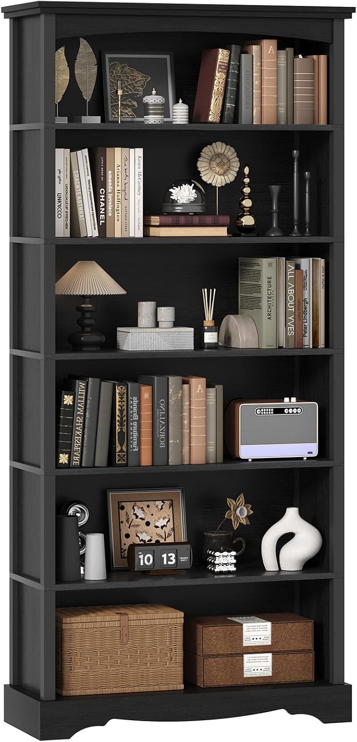 TVU 6-Tier Wooden Bookshelf, 76 Inch Tall Bookshelf with Storage, Floor Stand...