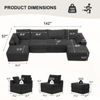 142'' Modular Sectional Sofa, Deep Seat Boneless Couch with Storage | Oversized High-Back for Living Room & RV | With Ottoman | High Density Foam & Corduroy | Tool-Free Assembly | Cozy Dark Gray