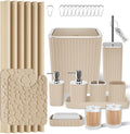 Bathroom Accessories Set - 25PC Bathroom Sets with Shower Curtain and Rugs, Beige Bathroom Set with Trash Can, Soap Dispenser, Soap Dish & Toilet Brush