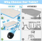 Arlopu Kids Table and 4 Chairs, Height Adjustable Toddler Desk & Chair Set, Anti-Slip Legs, Graffiti Desktop, Children Large Multi-Activity Table with 47.2" x 23.6", Classroom, Homes, Daycares (Blue)