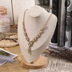 Coward Velvet Bust Necklace Display Stand For Show Bamboo Chain Jewelry Holder Organizer Model(beige velvet, 11.4")