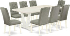 East West Furniture V027EL207-9 9 Piece Dining Room Set Includes a Rectangle Kitchen Table with V-Legs and 8 Gray Linen Fabric Upholstered Parson Chairs, 40x72 Inch, Multi-Color