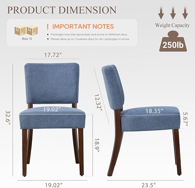 COLAMY Mid Century Modern Dining Chairs Set of 4, Upholstered Kitchen Chairs with Back, Farmhouse Fabric Side Dining Room Chairs with Wood Legs for Dining Room Kitchen Restaurant, Blue